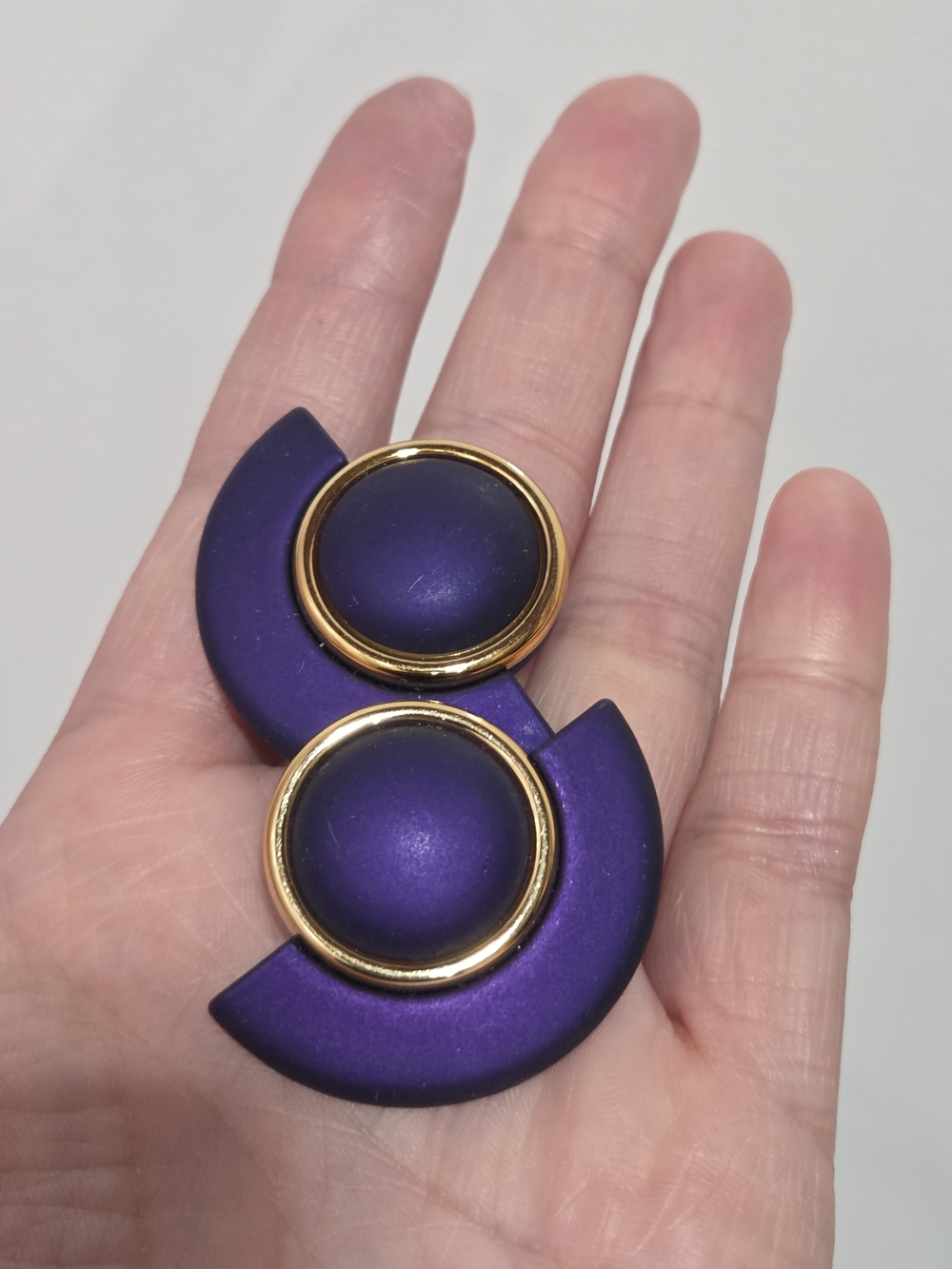 Statement Purple and Gold Geometric Drop Earrings